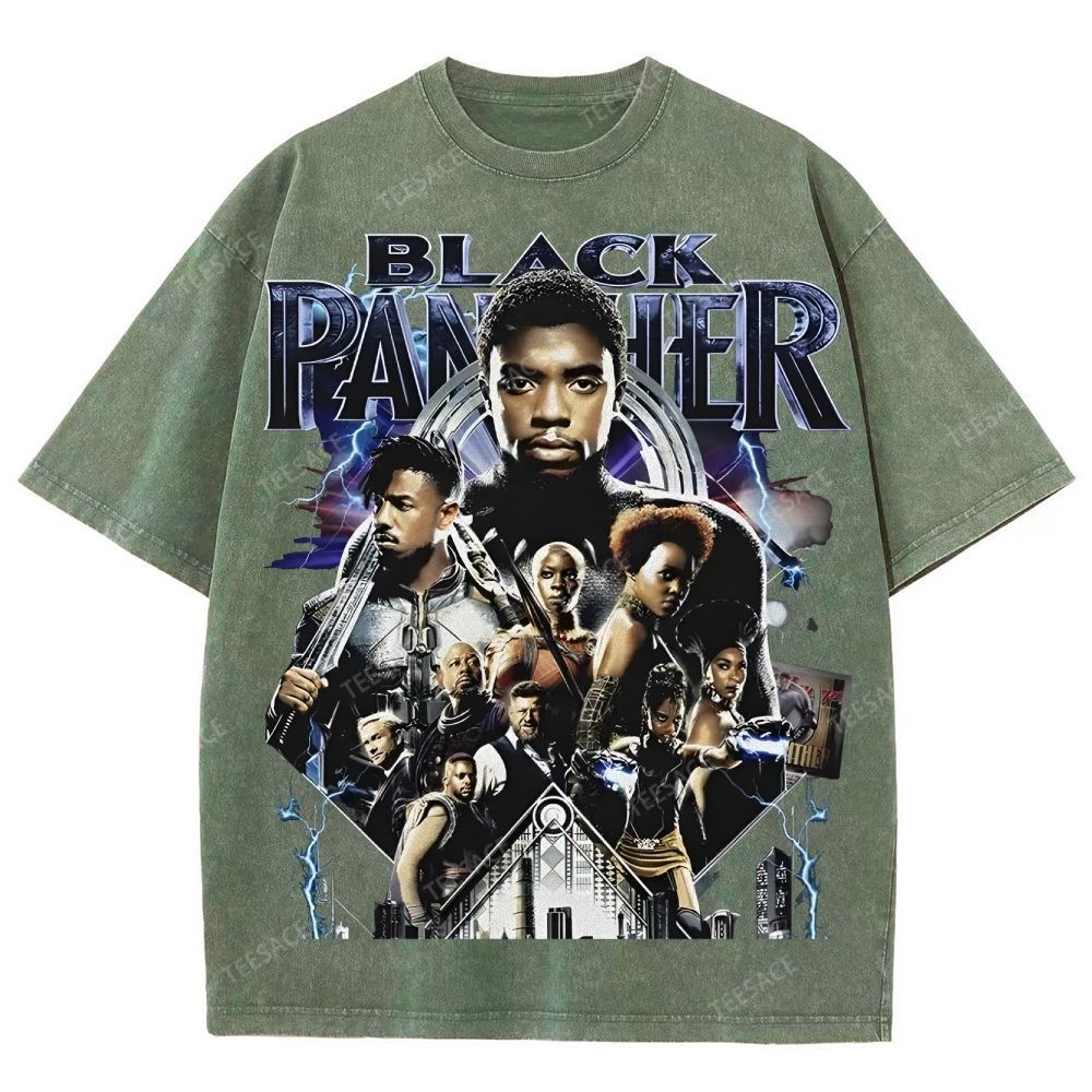 Unisex-Adult Ultra Cotton Washed T-Shirt Graphic  BLACK PANTHER TEE
