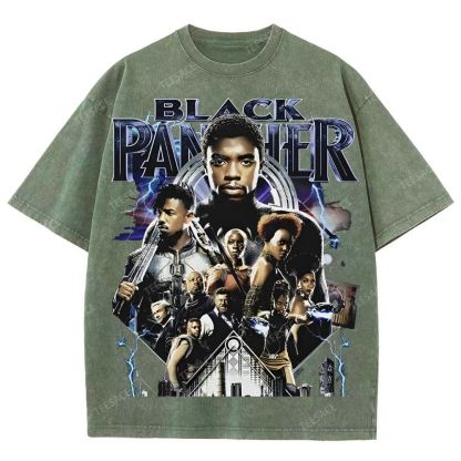 Unisex-Adult Ultra Cotton Washed T-Shirt Graphic  BLACK PANTHER TEE