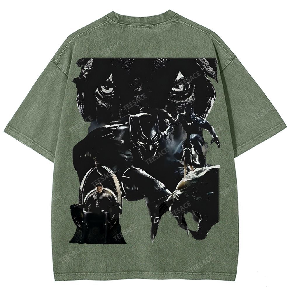 Unisex-Adult Ultra Cotton Washed T-Shirt Graphic  BLACK PANTHER TEE