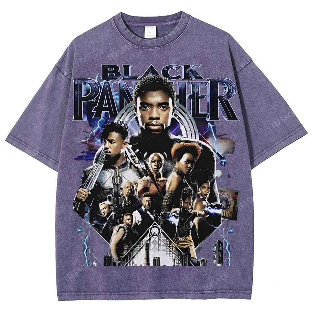 Unisex-Adult Ultra Cotton Washed T-Shirt Graphic  BLACK PANTHER TEE
