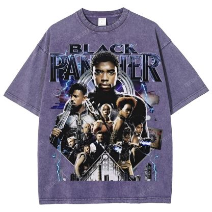 Unisex-Adult Ultra Cotton Washed T-Shirt Graphic  BLACK PANTHER TEE