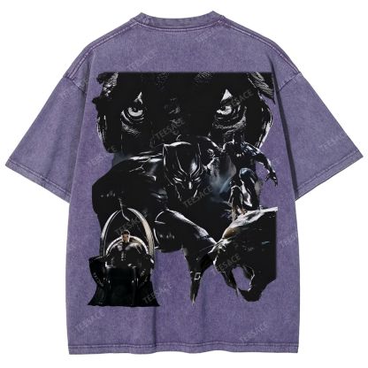 Unisex-Adult Ultra Cotton Washed T-Shirt Graphic  BLACK PANTHER TEE