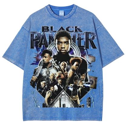 Unisex-Adult Ultra Cotton Washed T-Shirt Graphic  BLACK PANTHER TEE