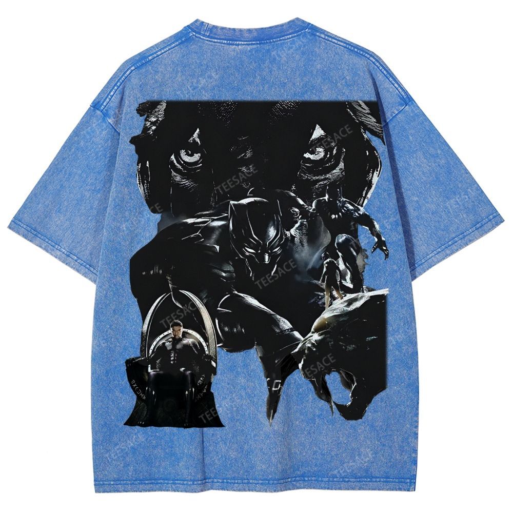 Unisex-Adult Ultra Cotton Washed T-Shirt Graphic  BLACK PANTHER TEE