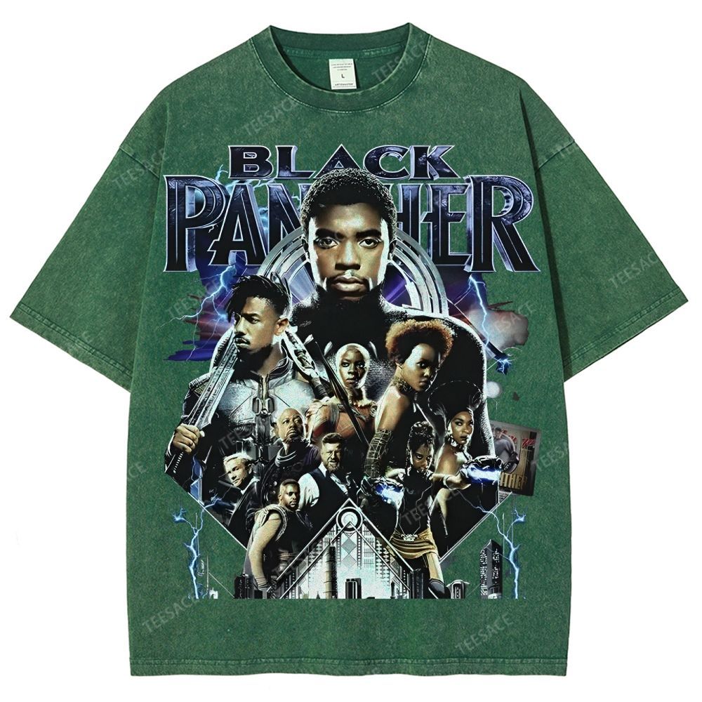Unisex-Adult Ultra Cotton Washed T-Shirt Graphic  BLACK PANTHER TEE