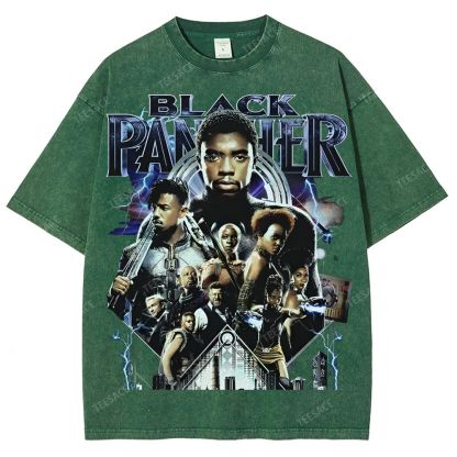 Unisex-Adult Ultra Cotton Washed T-Shirt Graphic  BLACK PANTHER TEE