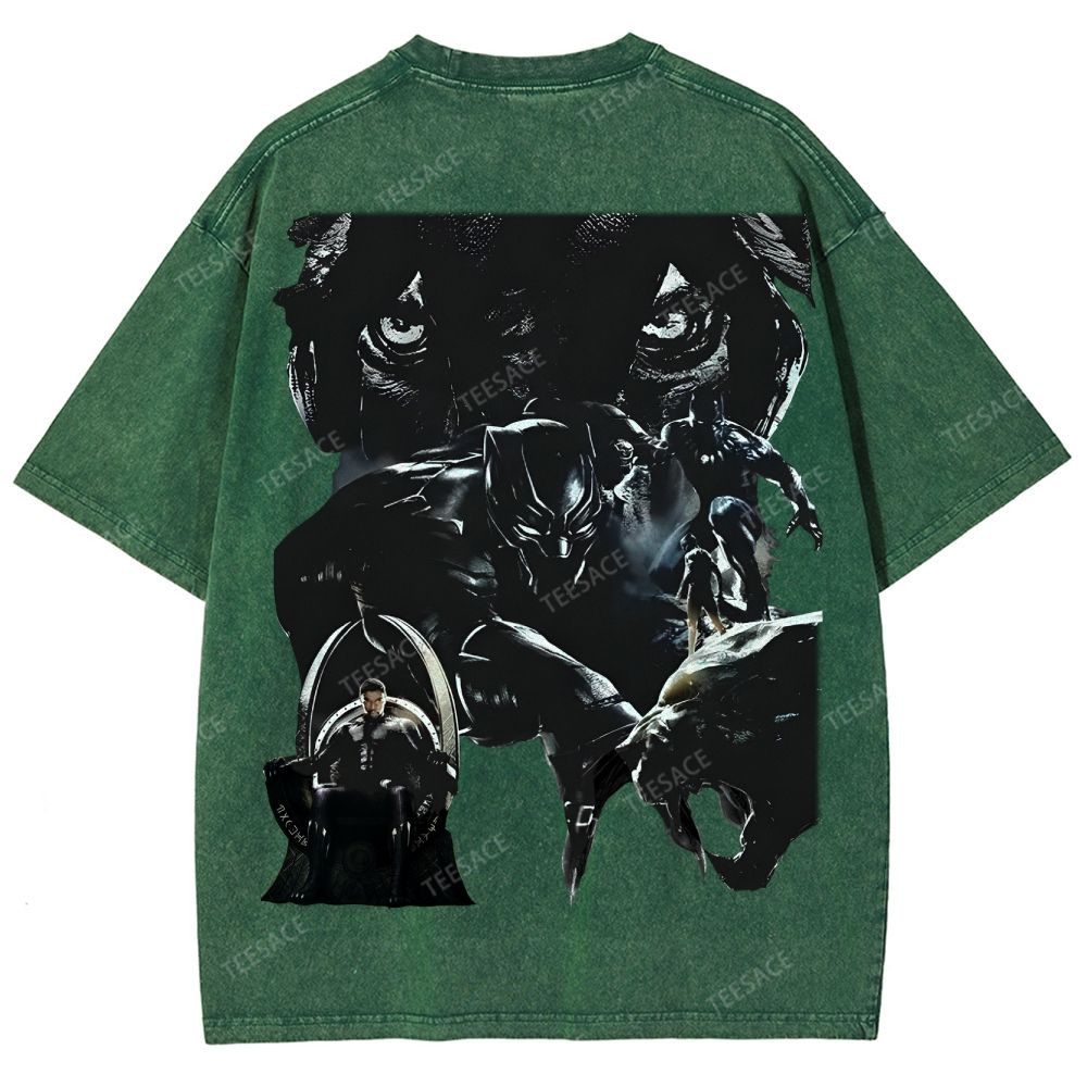 Unisex-Adult Ultra Cotton Washed T-Shirt Graphic  BLACK PANTHER TEE
