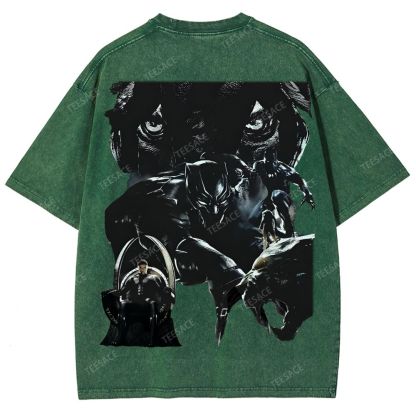 Unisex-Adult Ultra Cotton Washed T-Shirt Graphic  BLACK PANTHER TEE