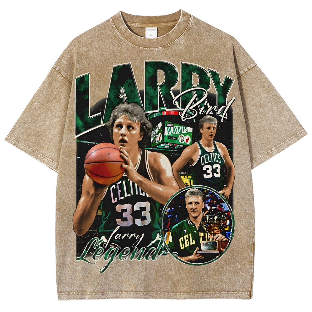 Unisex Fit Washed T-Shirt Larry Bird