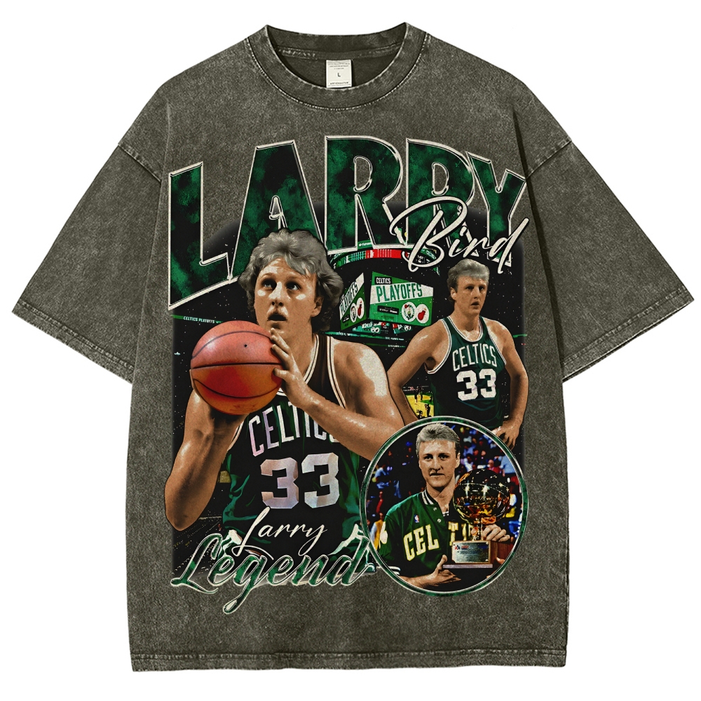 Unisex Fit Washed T-Shirt Larry Bird