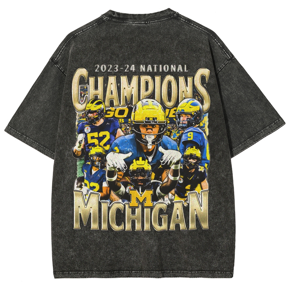 Unisex Fit Washed T-Shirt 2023-24 NATIONAL CHAMPS - MICHIGAN