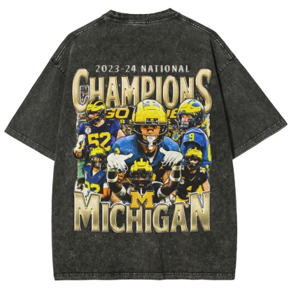 Unisex Fit Washed T-Shirt 2023-24 NATIONAL CHAMPS - MICHIGAN