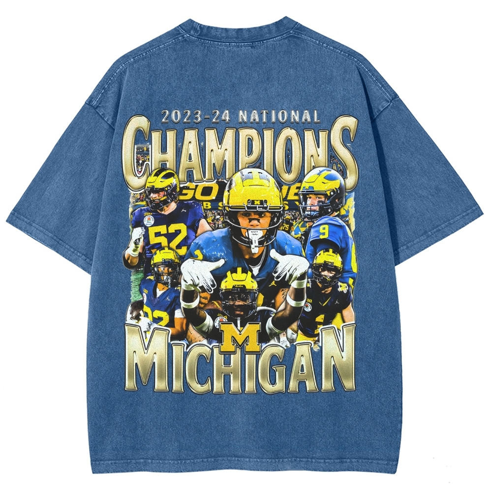 Unisex Fit Washed T-Shirt 2023-24 NATIONAL CHAMPS - MICHIGAN