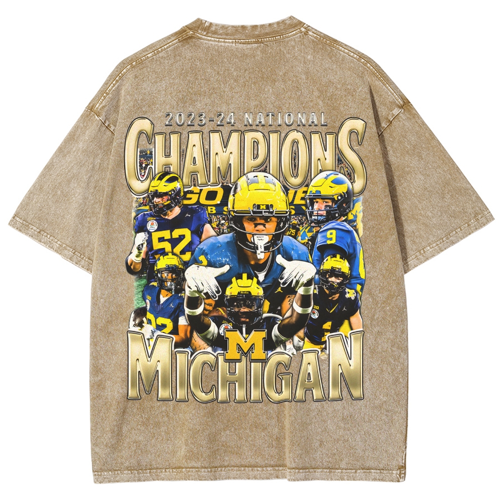 Unisex Fit Washed T-Shirt 2023-24 NATIONAL CHAMPS - MICHIGAN