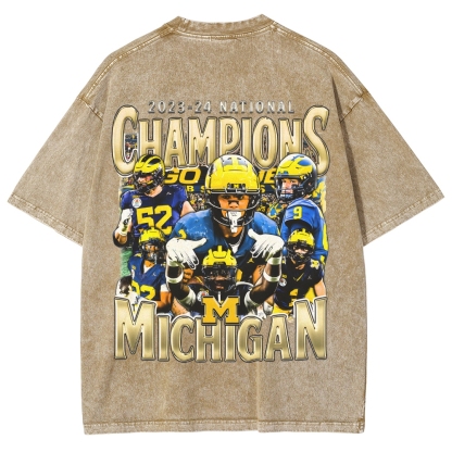 Unisex Fit Washed T-Shirt 2023-24 NATIONAL CHAMPS - MICHIGAN