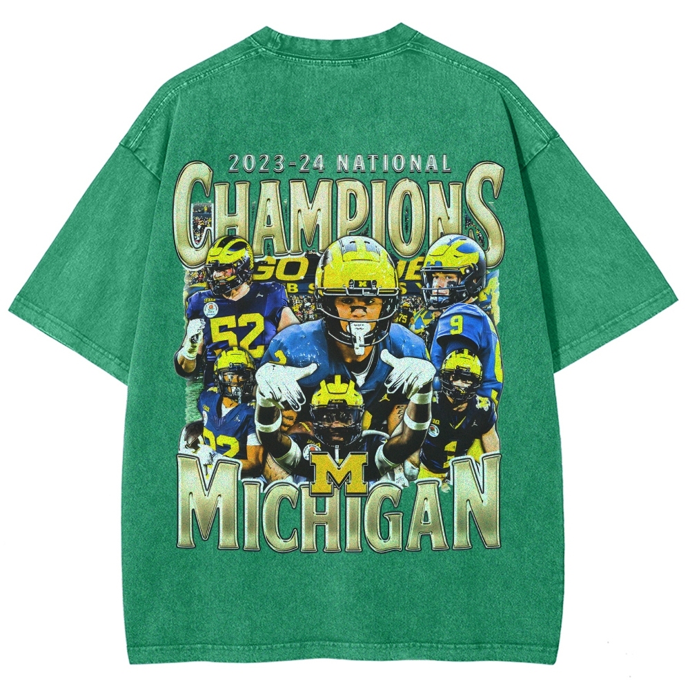 Unisex Fit Washed T-Shirt 2023-24 NATIONAL CHAMPS - MICHIGAN
