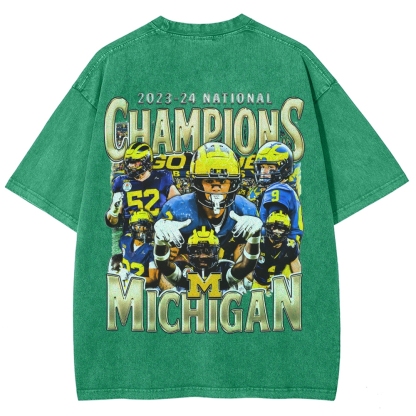 Unisex Fit Washed T-Shirt 2023-24 NATIONAL CHAMPS - MICHIGAN