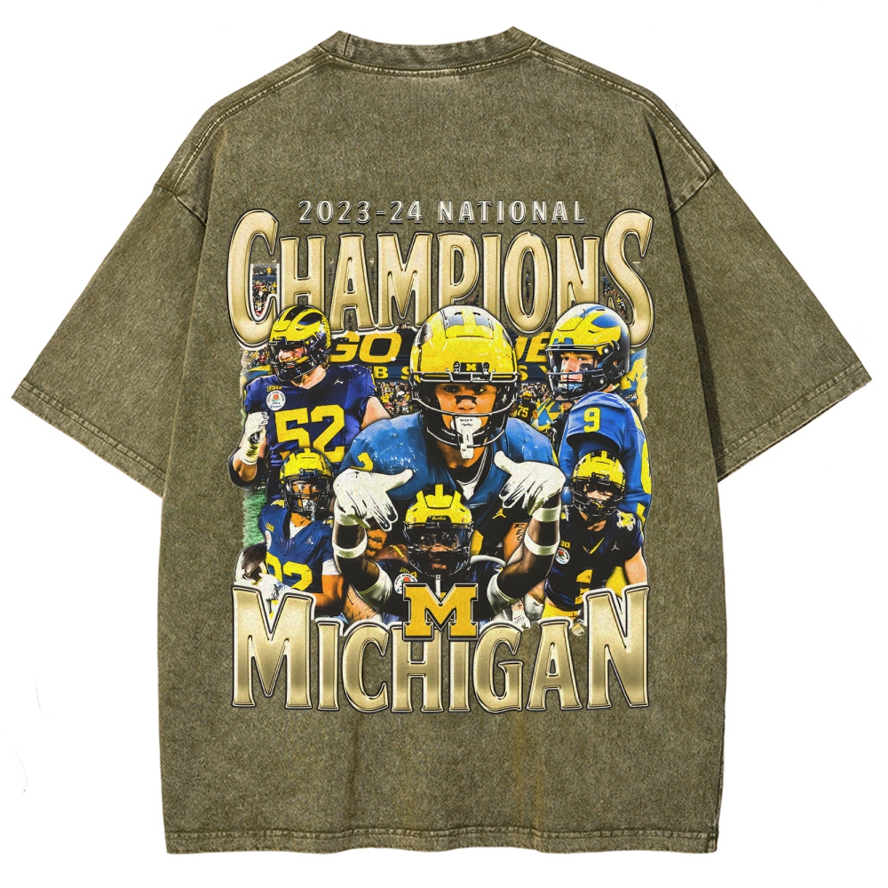 Unisex Fit Washed T-Shirt 2023-24 NATIONAL CHAMPS - MICHIGAN