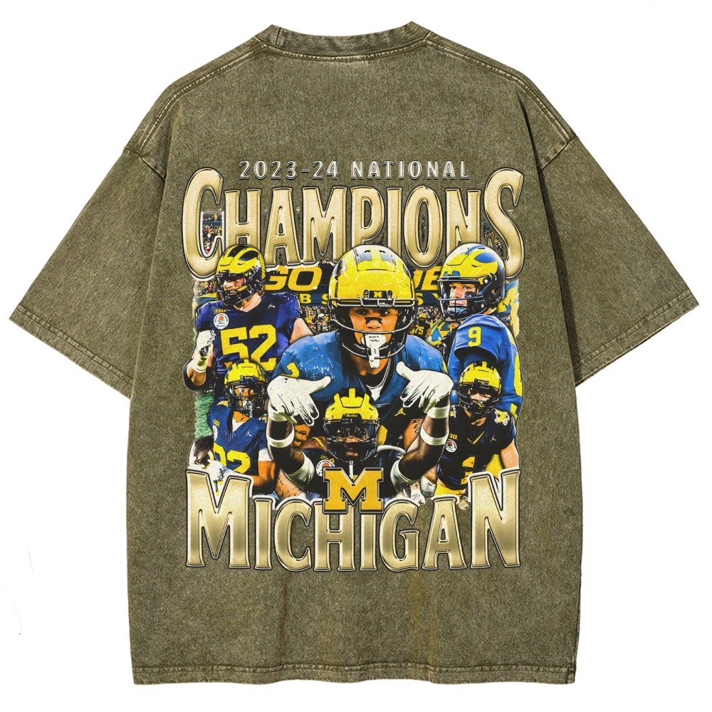 Unisex Fit Washed T-Shirt 2023-24 NATIONAL CHAMPS - MICHIGAN