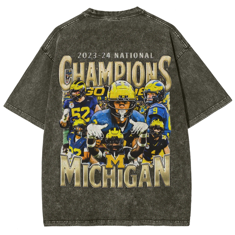 Unisex Fit Washed T-Shirt 2023-24 NATIONAL CHAMPS - MICHIGAN