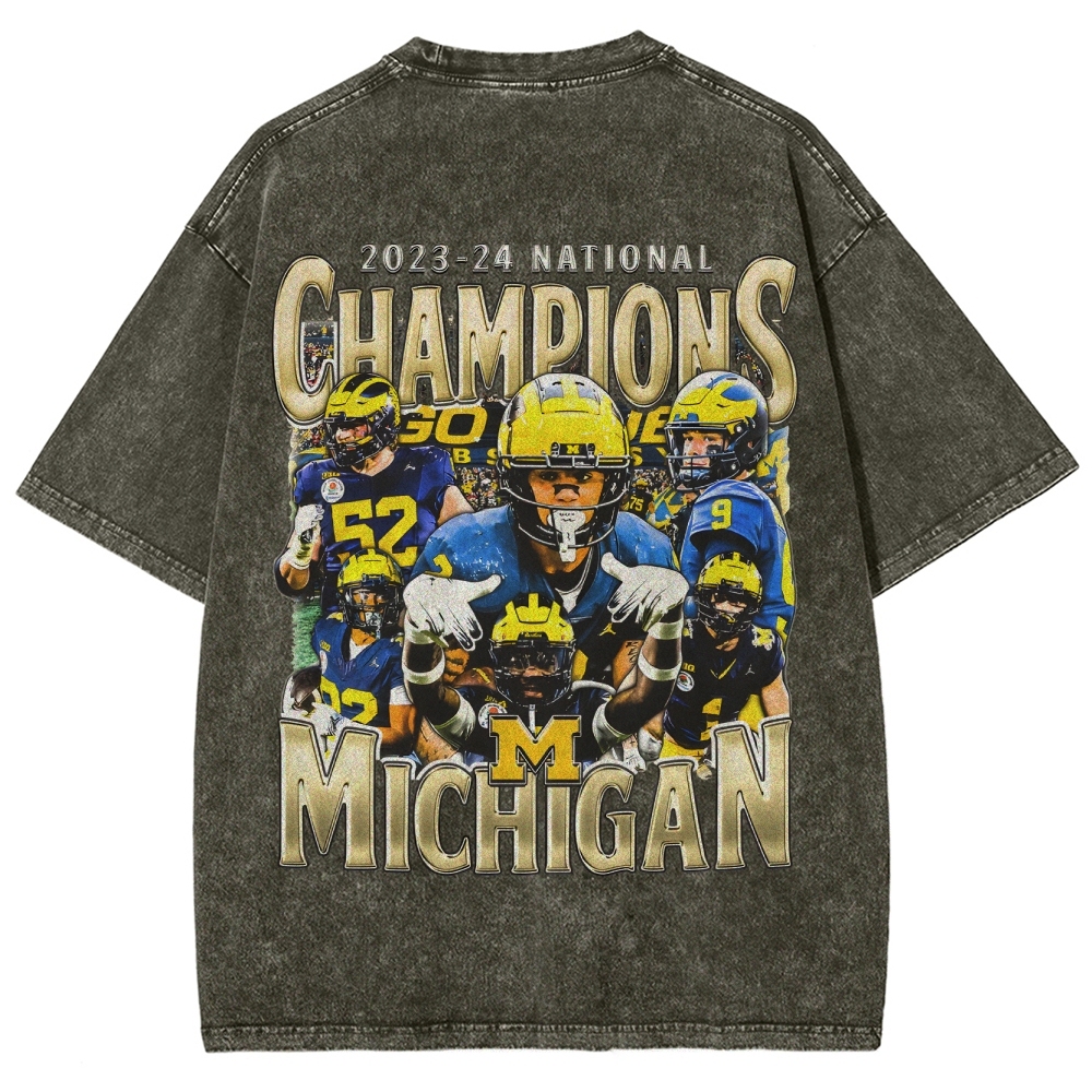 Unisex Fit Washed T-Shirt 2023-24 NATIONAL CHAMPS - MICHIGAN