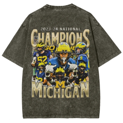 Unisex Fit Washed T-Shirt 2023-24 NATIONAL CHAMPS - MICHIGAN