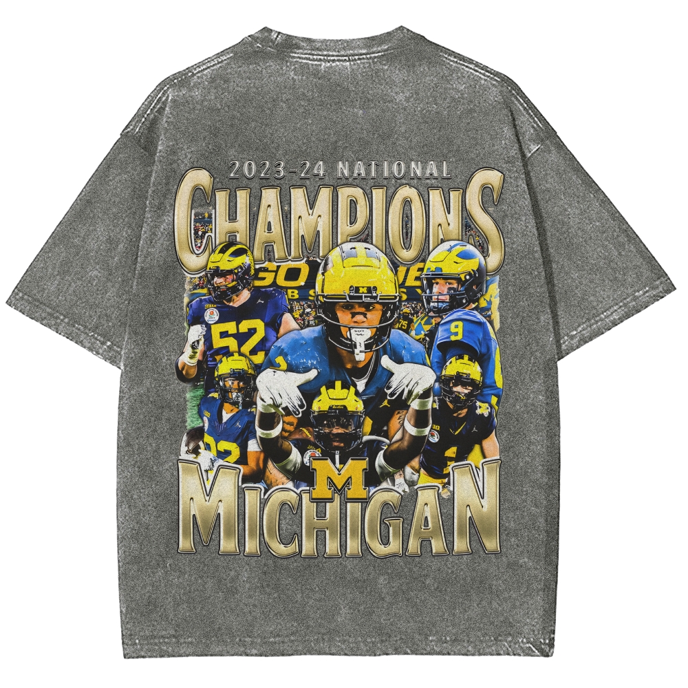 Unisex Fit Washed T-Shirt 2023-24 NATIONAL CHAMPS - MICHIGAN