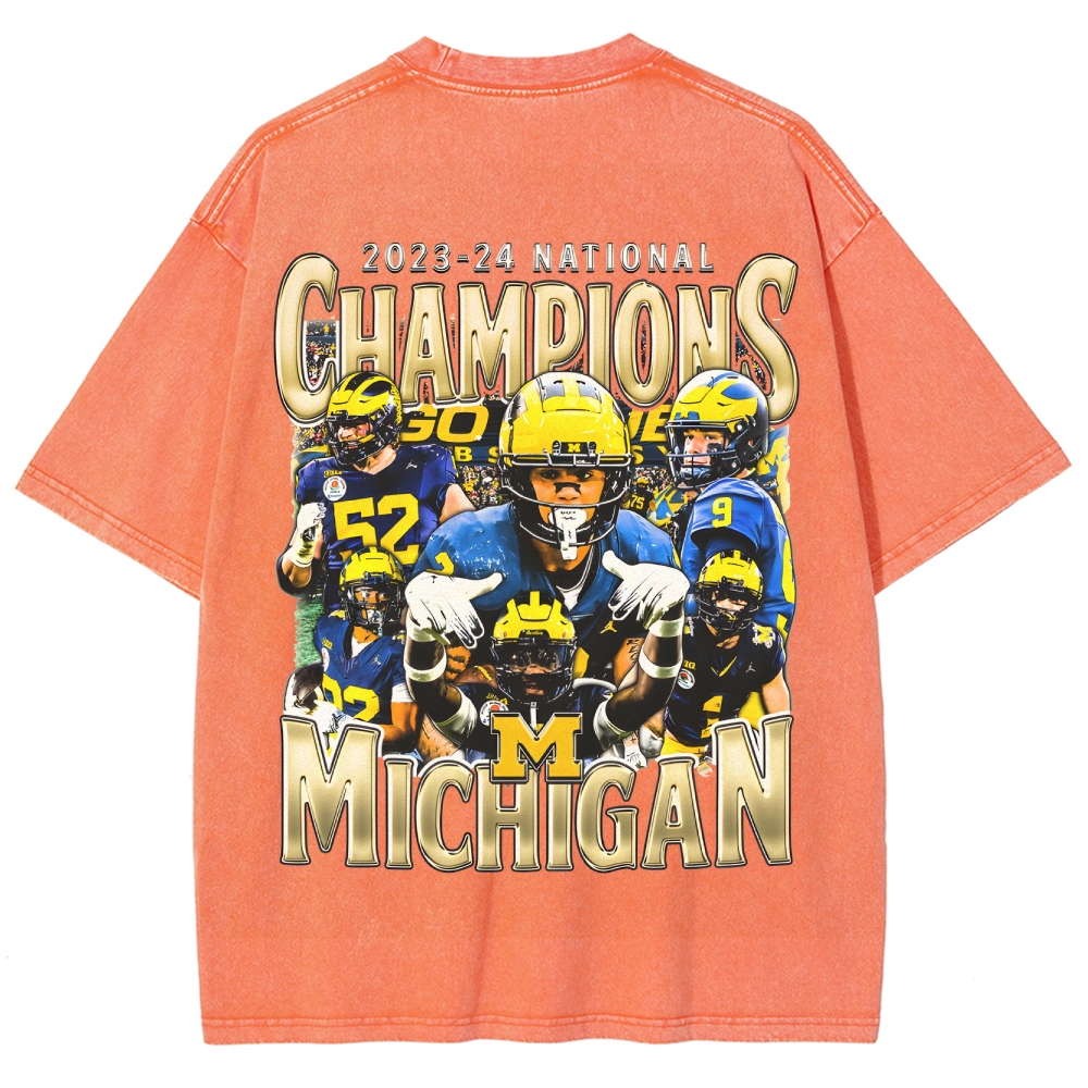 Unisex Fit Washed T-Shirt 2023-24 NATIONAL CHAMPS - MICHIGAN