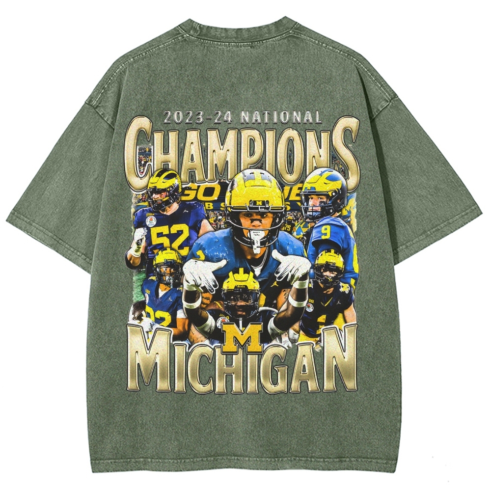 Unisex Fit Washed T-Shirt 2023-24 NATIONAL CHAMPS - MICHIGAN