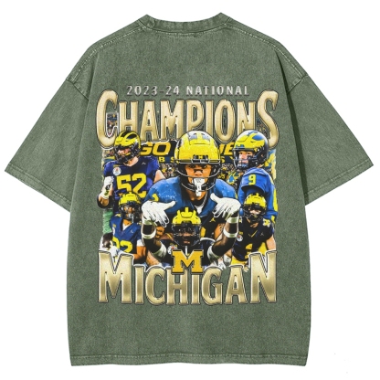 Unisex Fit Washed T-Shirt 2023-24 NATIONAL CHAMPS - MICHIGAN