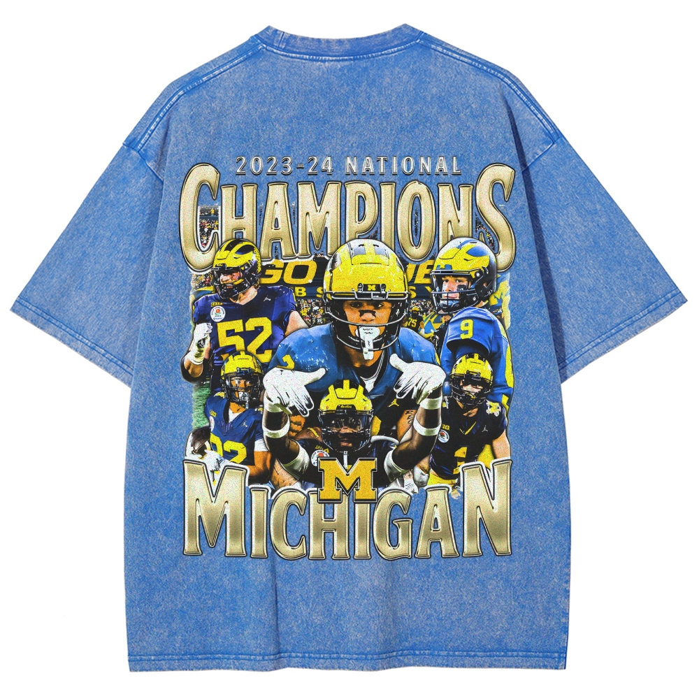 Unisex Fit Washed T-Shirt 2023-24 NATIONAL CHAMPS - MICHIGAN