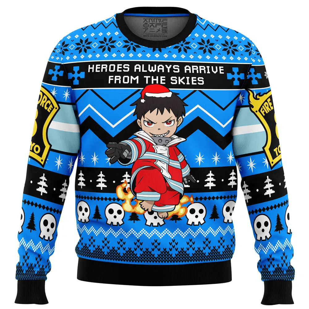 Heroes Always Arrive Fire Force Ugly Christmas Sweater