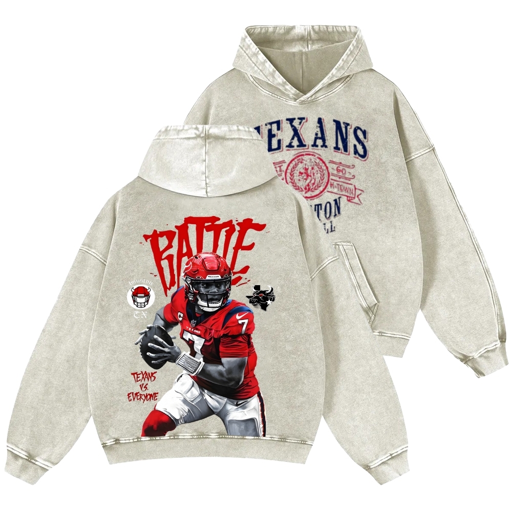 Unisex Casual Printed Double-sided Washed Hoodie Houston Texans