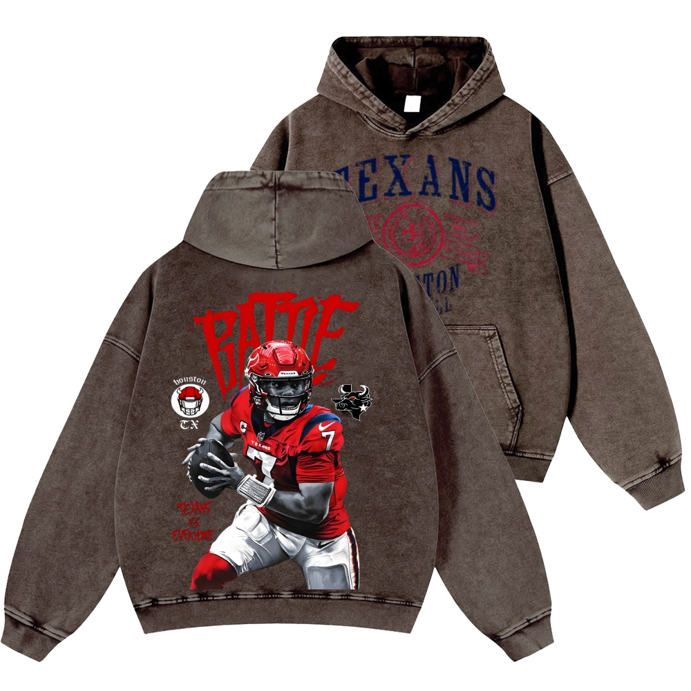 Unisex Casual Printed Double-sided Washed Hoodie Houston Texans