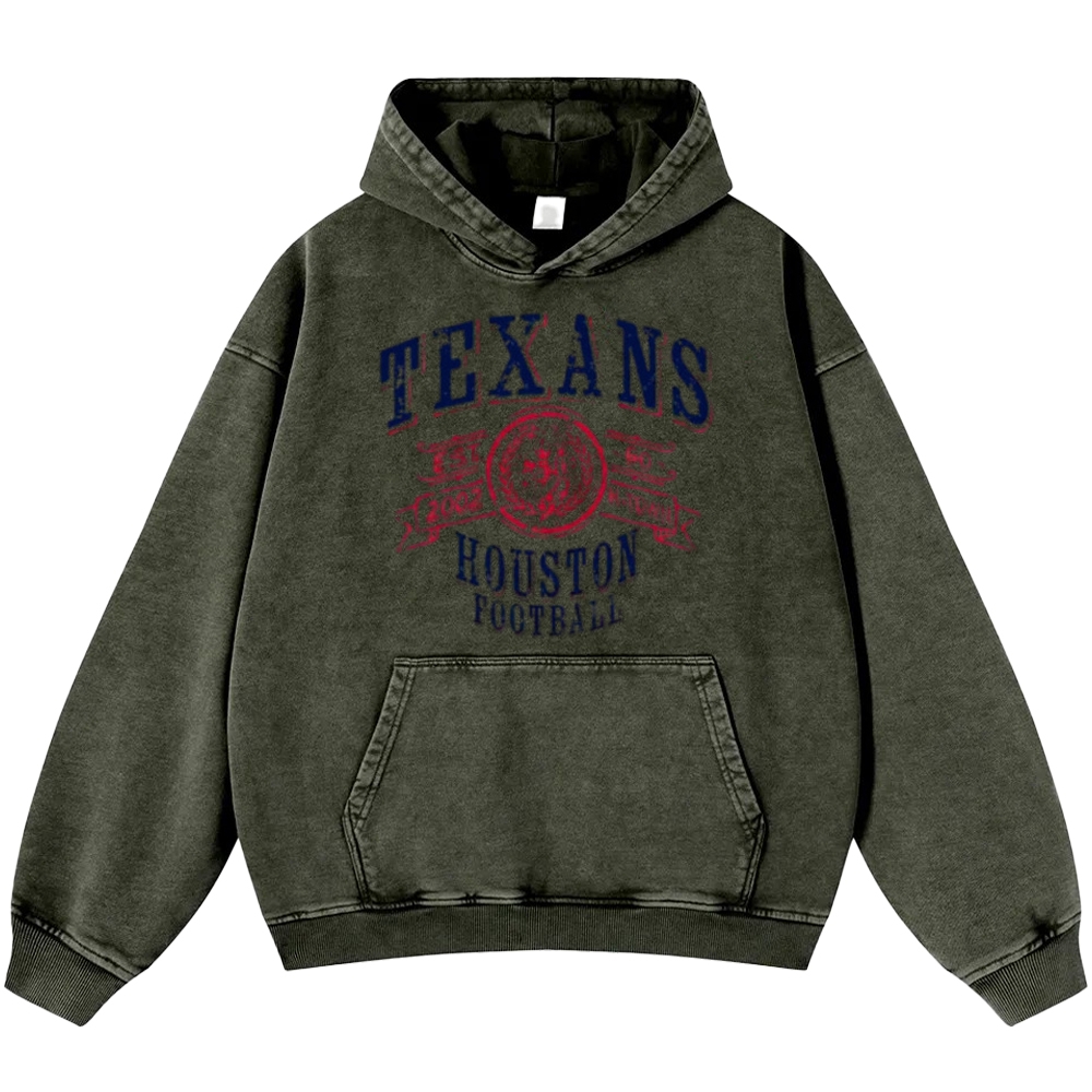 Unisex Casual Printed Double-sided Washed Hoodie Houston Texans