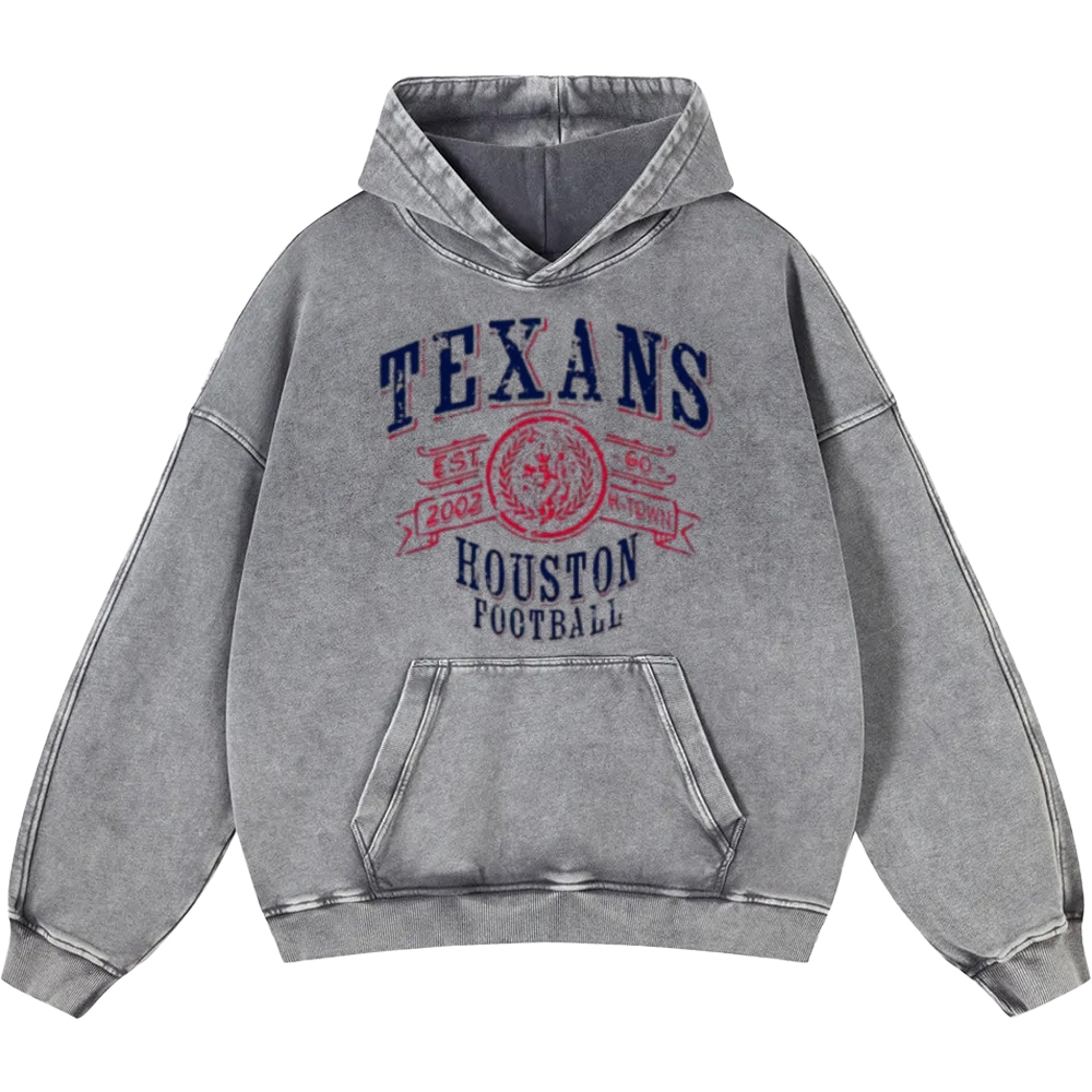 Unisex Casual Printed Double-sided Washed Hoodie Houston Texans