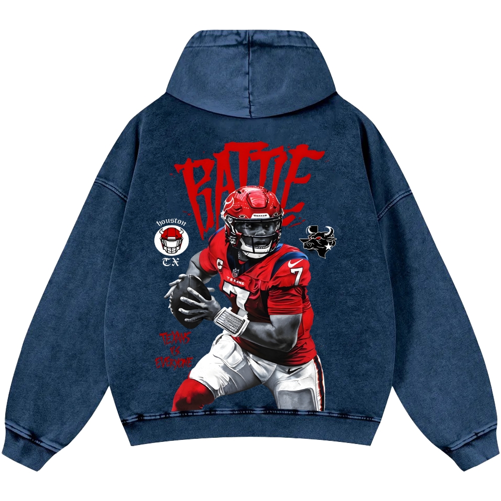 Unisex Casual Printed Double-sided Washed Hoodie Houston Texans