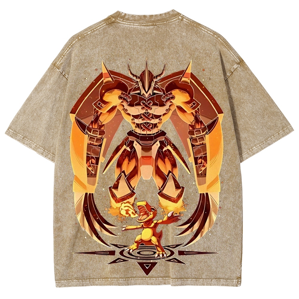 Unisex Vintage Heavyweight Washed Cotton Graphic Tee |  WarGreymon 