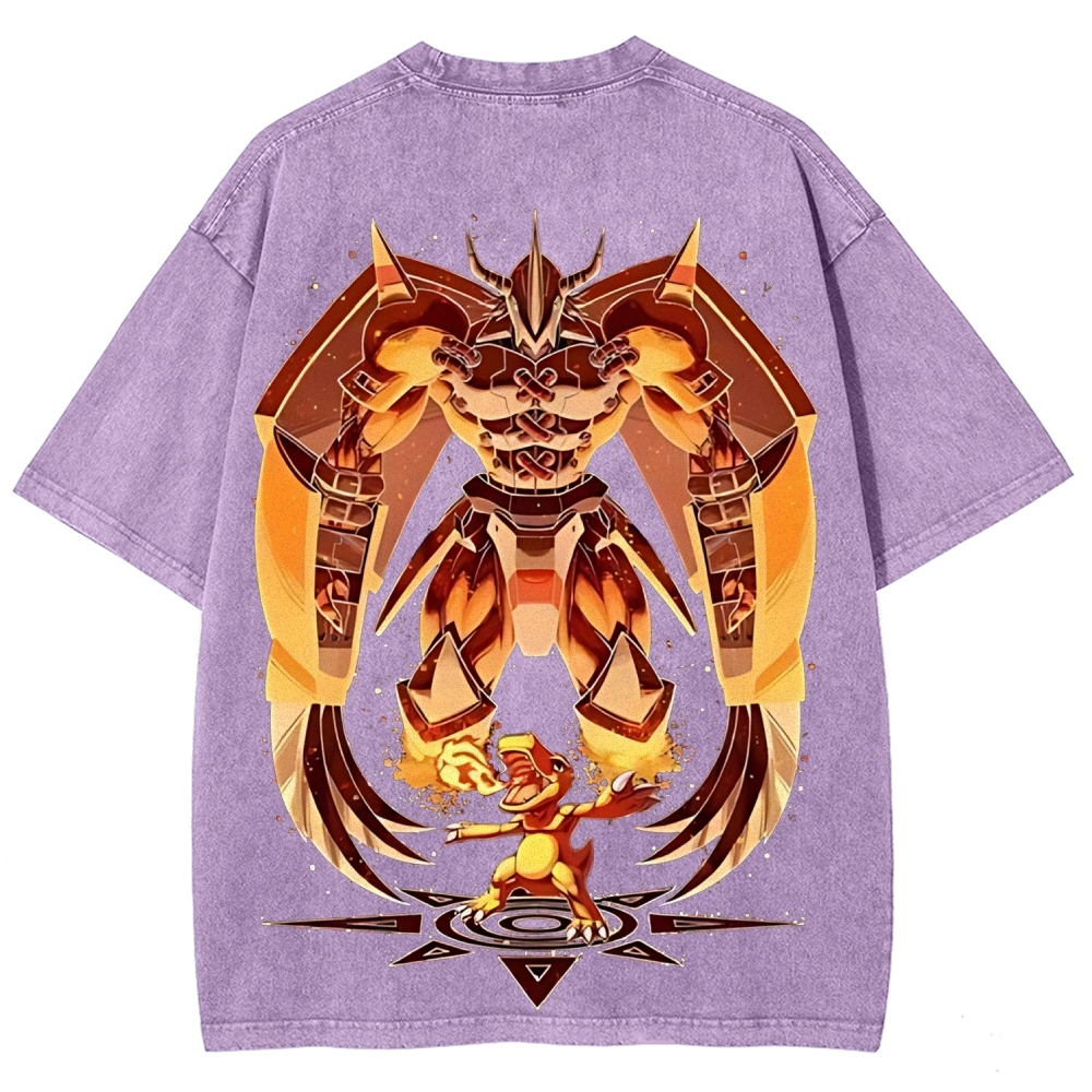 Unisex Vintage Heavyweight Washed Cotton Graphic Tee |  WarGreymon 