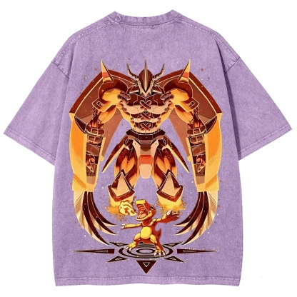 Unisex Vintage Heavyweight Washed Cotton Graphic Tee |  WarGreymon 