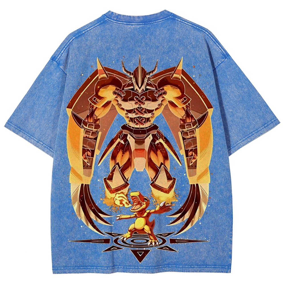 Unisex Vintage Heavyweight Washed Cotton Graphic Tee |  WarGreymon 