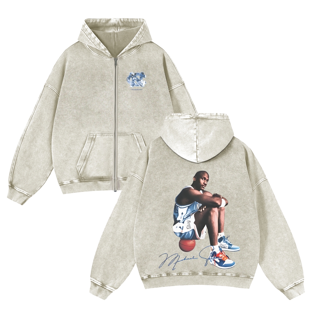 Unisex Washed Cotton Zip Up Hoodie 2511028462