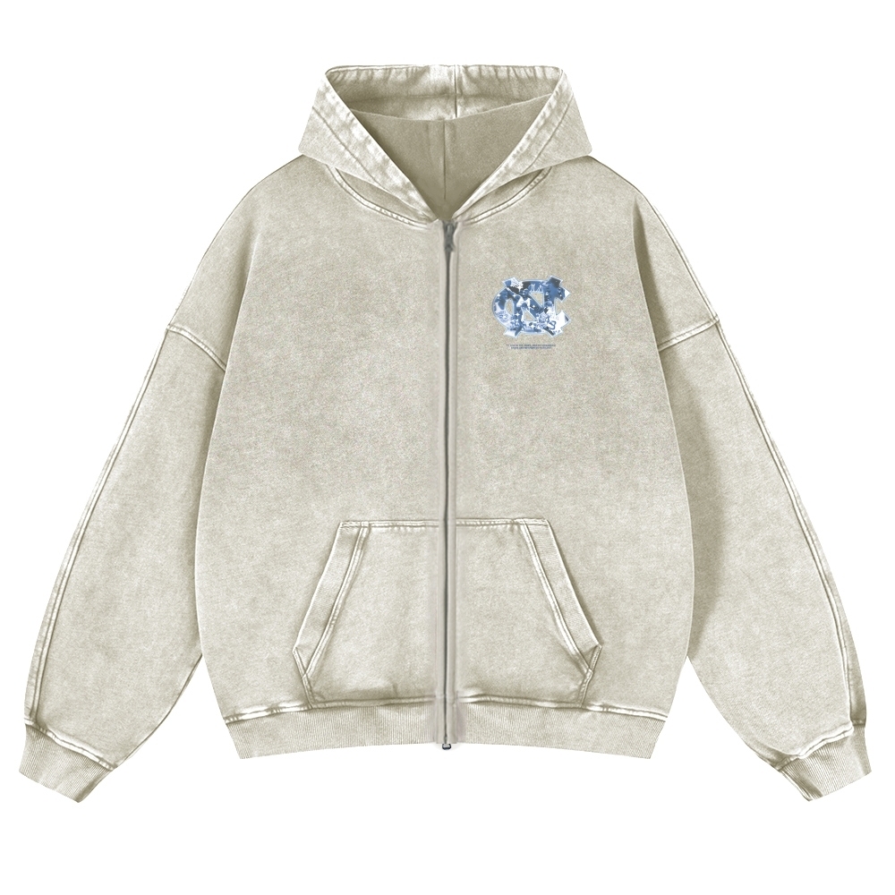 Unisex Washed Cotton Zip Up Hoodie 2511028462