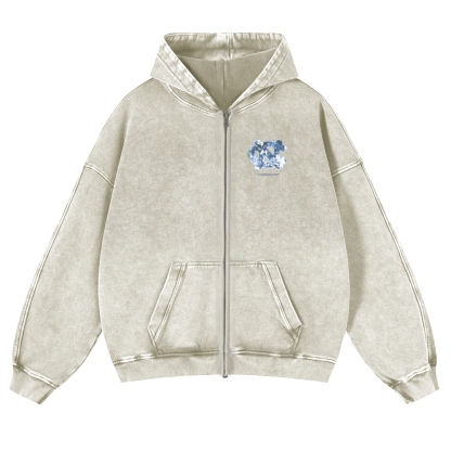 Unisex Washed Cotton Zip Up Hoodie 2511028462