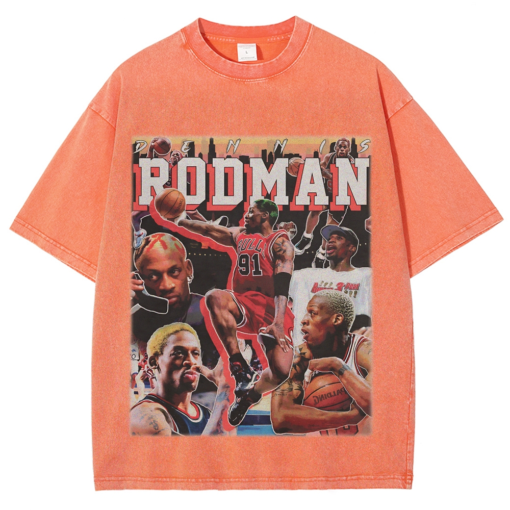 Unisex Fit Washed T-Shirt Dennis Rodman Bulls Classic Tee