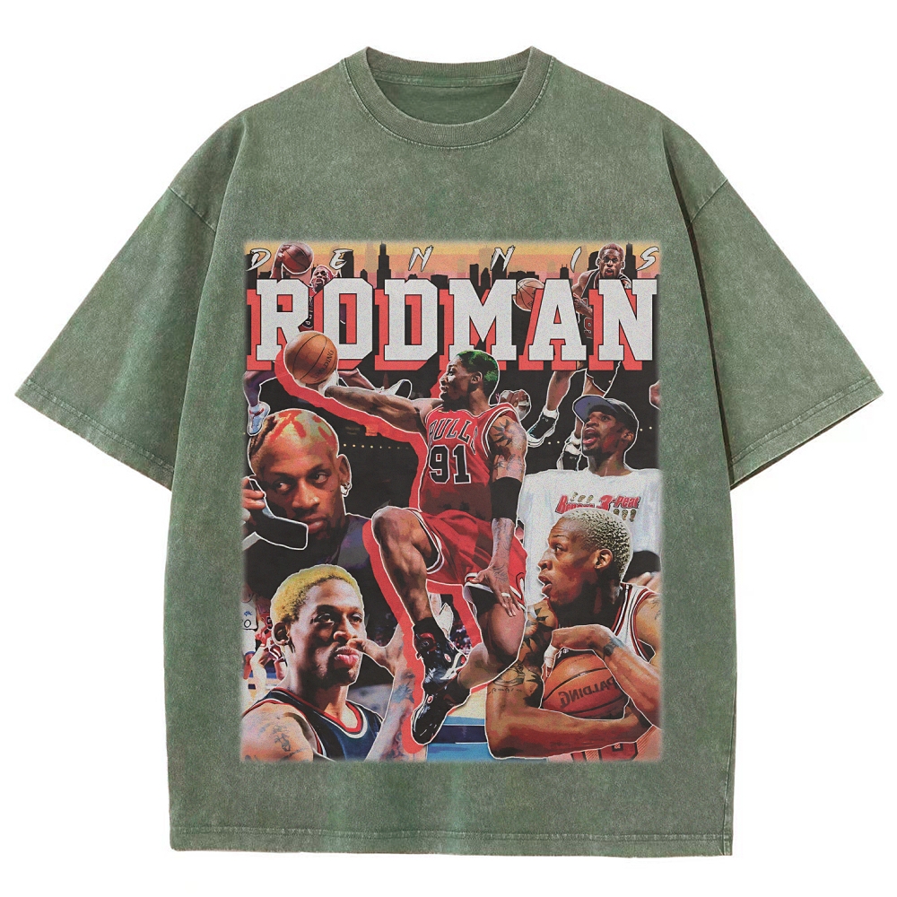 Unisex Fit Washed T-Shirt Dennis Rodman Bulls Classic Tee