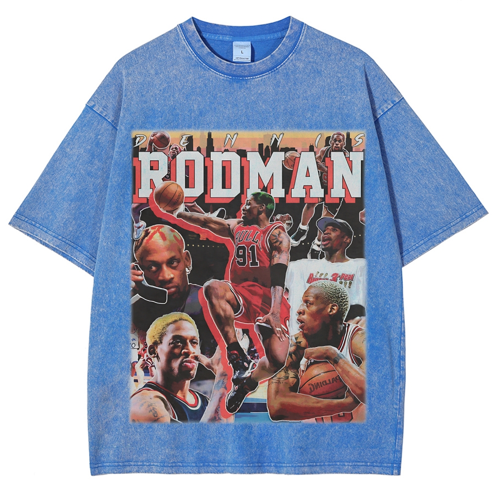 Unisex Fit Washed T-Shirt Dennis Rodman Bulls Classic Tee