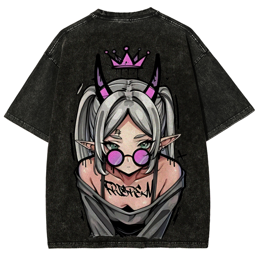 Demon Elf Girl Purple Crown Vintage Graphic T-Shirt | Frieren 