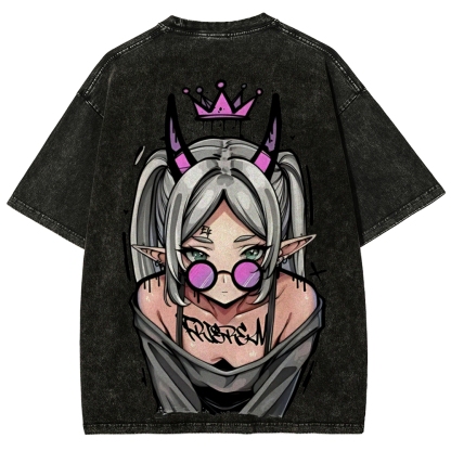 Demon Elf Girl Purple Crown Vintage Graphic T-Shirt | Frieren 