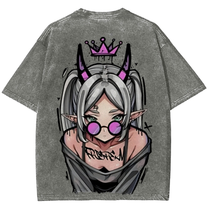 Demon Elf Girl Purple Crown Vintage Graphic T-Shirt | Frieren 